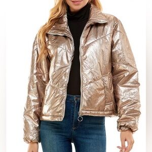 Pants Store Gold Metallic Puffer Jacket